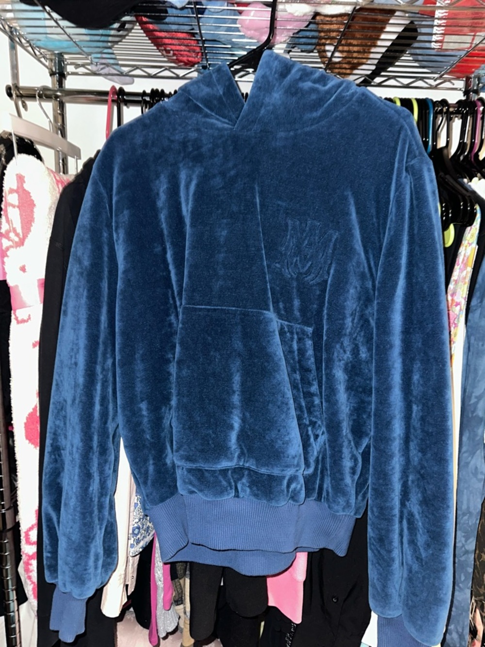 AMIRI reversible Deep Blue Velvet Hoodie S Petite *sample*
